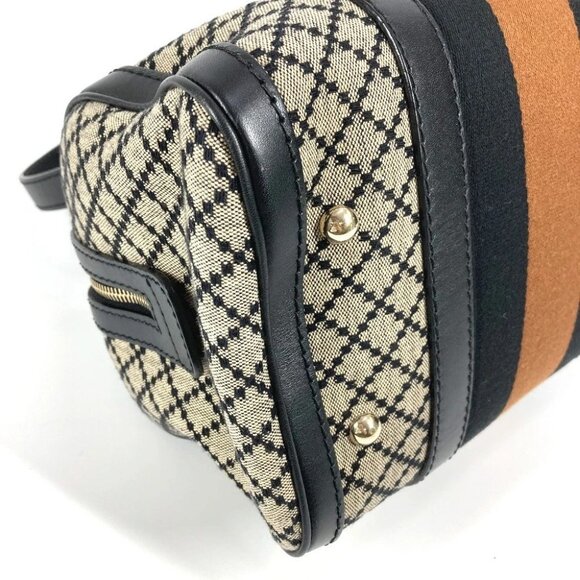 GUCCI Striped logo 2WAY Hand Bag Sherry Line Shoulder Bag Leather/Canvas Navy - Picture 6 of 13